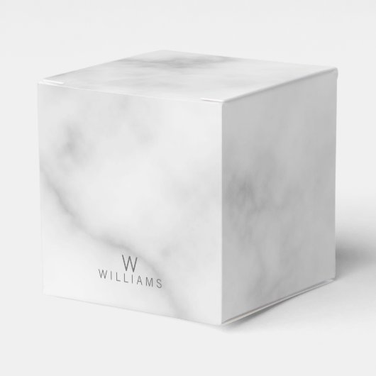 Witte marmer met gepersonaliseerd monogram en naam bedankdoosjes (Voorkant Zijde)