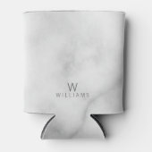 Witte marmer met gepersonaliseerd monogram en naam blikjeskoeler (Voorkant)