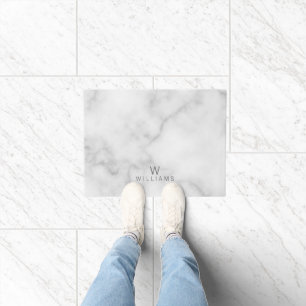 Witte marmer met gepersonaliseerd monogram en naam deurmat