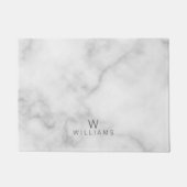 Witte marmer met gepersonaliseerd monogram en naam deurmat (Voorkant)