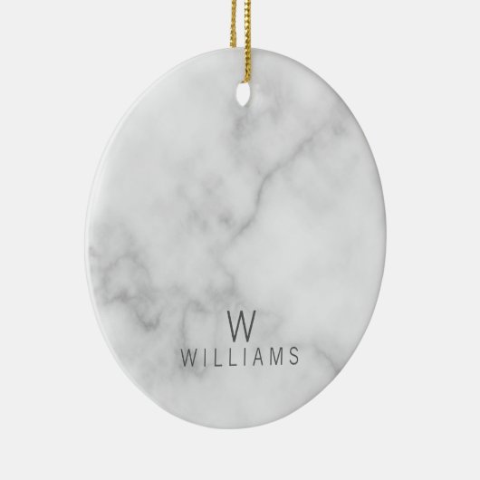 Witte marmer met gepersonaliseerd monogram en naam keramisch ornament (Rechts)