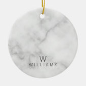 Witte marmer met gepersonaliseerd monogram en naam keramisch ornament (Voorkant)