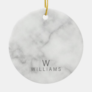 Witte marmer met gepersonaliseerd monogram en naam keramisch ornament