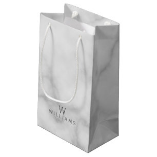 Witte marmer met gepersonaliseerd monogram en naam klein cadeauzakje
