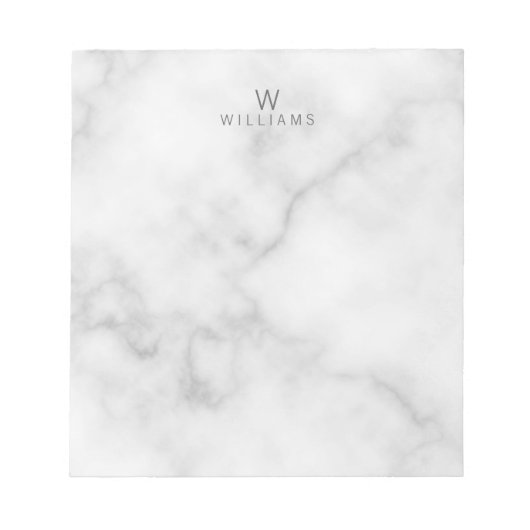 Witte marmer met gepersonaliseerd monogram en naam notitieblok (Voorkant)
