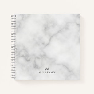 Witte marmer met gepersonaliseerd monogram en naam notitieboek