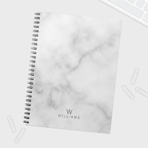 Witte marmer met gepersonaliseerd monogram en naam notitieboek