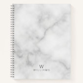 Witte marmer met gepersonaliseerd monogram en naam notitieboek (Voorkant)
