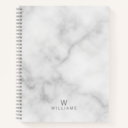 Witte marmer met gepersonaliseerd monogram en naam notitieboek (Voorkant)