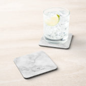 Witte marmer met gepersonaliseerd monogram en naam onderzetter (Rechterzijde)