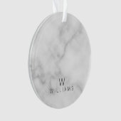 Witte marmer met gepersonaliseerd monogram en naam ornament (voorkant)