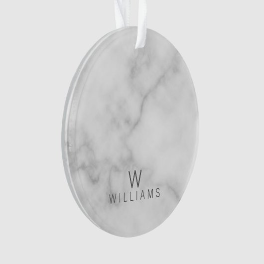 Witte marmer met gepersonaliseerd monogram en naam ornament (voorkant)