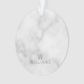 Witte marmer met gepersonaliseerd monogram en naam ornament (voorkant)