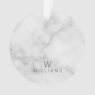Witte marmer met gepersonaliseerd monogram en naam ornament