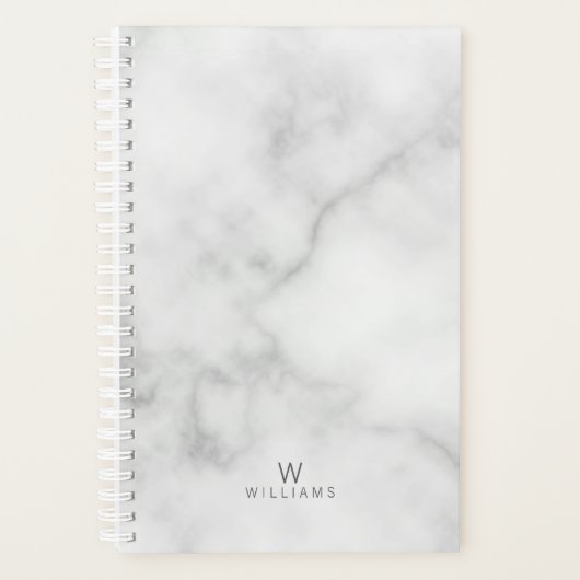 Witte marmer met gepersonaliseerd monogram en naam planner (Voorkant)