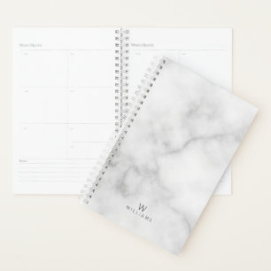 Witte marmer met gepersonaliseerd monogram en naam planner