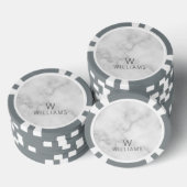 Witte marmer met gepersonaliseerd monogram en naam poker chips (Opstapeling)