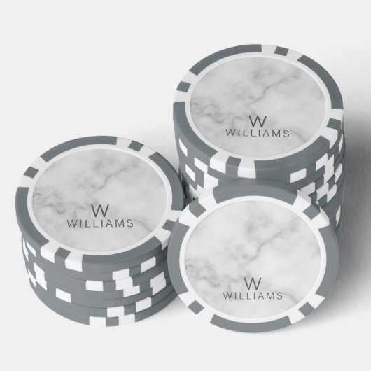 Witte marmer met gepersonaliseerd monogram en naam poker chips (Opstapeling)