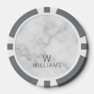 Witte marmer met gepersonaliseerd monogram en naam poker chips
