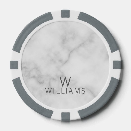 Witte marmer met gepersonaliseerd monogram en naam poker chips (Voorkant)