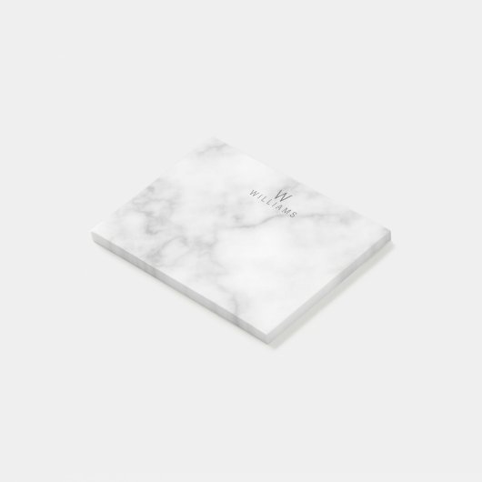 Witte marmer met gepersonaliseerd monogram en naam post-it® notes (Schuin)