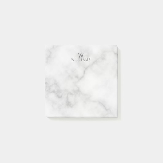Witte marmer met gepersonaliseerd monogram en naam post-it® notes (Voorkant)