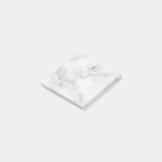 Witte marmer met gepersonaliseerd monogram en naam post-it® notes (Schuin)