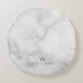Witte marmer met gepersonaliseerd monogram en naam rond kussen (Voorkant)