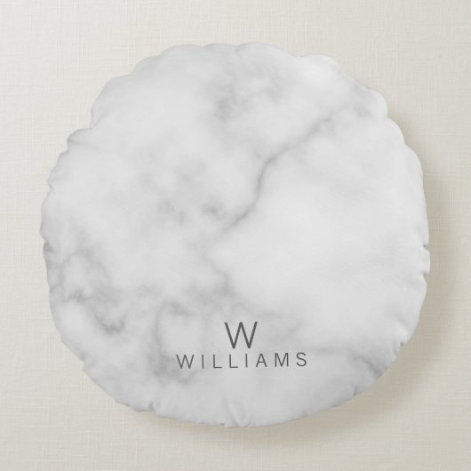 Witte marmer met gepersonaliseerd monogram en naam rond kussen (Voorkant)