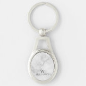 Witte marmer met gepersonaliseerd monogram en naam sleutelhanger (Voorkant)