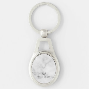 Witte marmer met gepersonaliseerd monogram en naam sleutelhanger