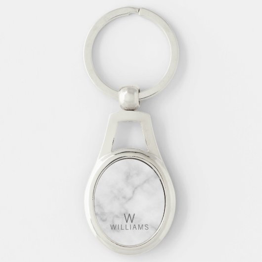 Witte marmer met gepersonaliseerd monogram en naam sleutelhanger (Voorkant)