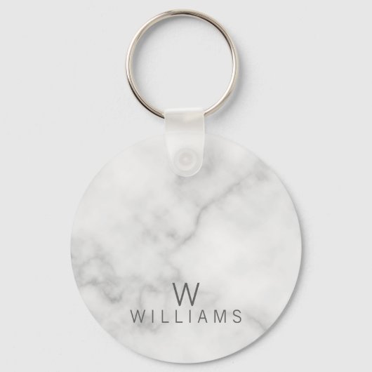 Witte marmer met gepersonaliseerd monogram en naam sleutelhanger (Voorkant)