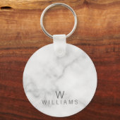 Witte marmer met gepersonaliseerd monogram en naam sleutelhanger (Voorkant)