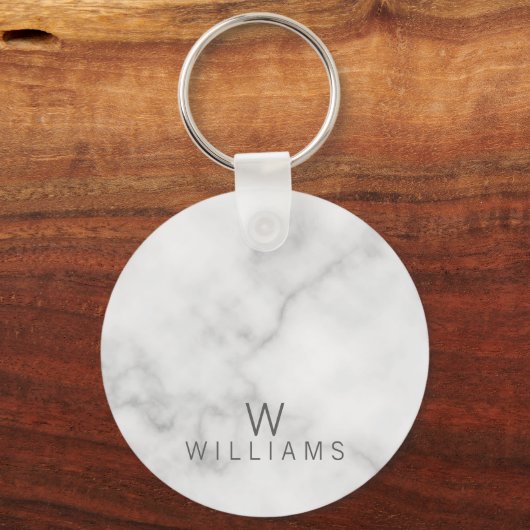 Witte marmer met gepersonaliseerd monogram en naam sleutelhanger (Voorkant)