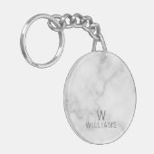 Witte marmer met gepersonaliseerd monogram en naam sleutelhanger (Voorkant Links)