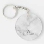 Witte marmer met gepersonaliseerd monogram en naam sleutelhanger (Voorkant)