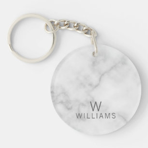 Witte marmer met gepersonaliseerd monogram en naam sleutelhanger