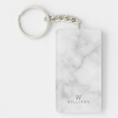 Witte marmer met gepersonaliseerd monogram en naam sleutelhanger (Voorkant)