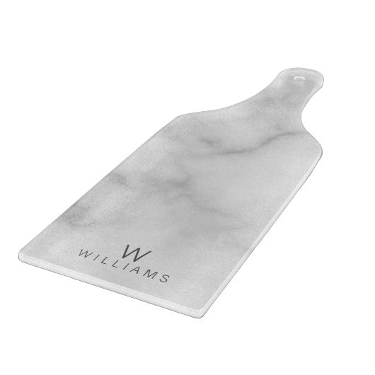 Witte marmer met gepersonaliseerd monogram en naam snijplank (Hoek)
