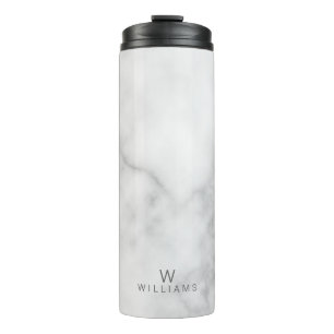 Witte marmer met gepersonaliseerd monogram en naam thermosbeker