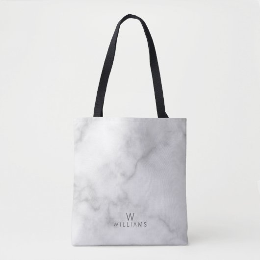 Witte marmer met gepersonaliseerd monogram en naam tote bag (Voorkant)