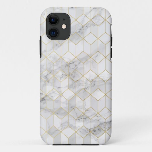 Witte marmer met Gold Cube Pattern Case-Mate iPhone Case (Achterkant)