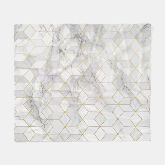 Witte marmer met Gold Cube Pattern Fleece Deken (Voorkant (Horizontaal))
