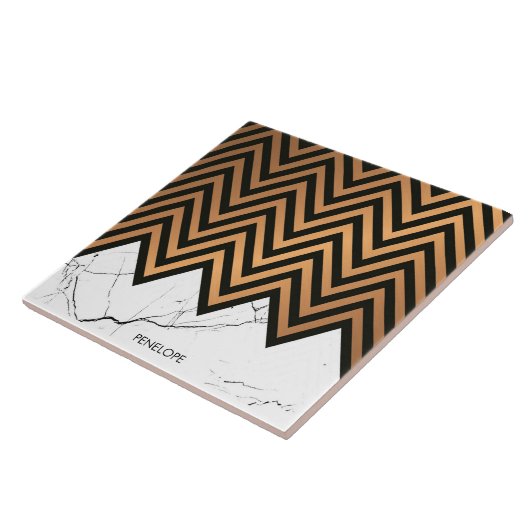 Witte marmer met Golden Chevrons Tegeltje (Zijkant)