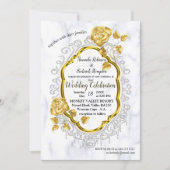 Witte marmer met gouden decor-uitnodiging kaart (Voorkant)
