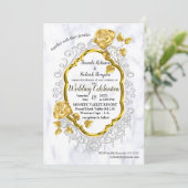 Witte marmer met gouden decor-uitnodiging kaart (Staand voorkant)