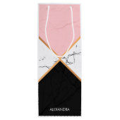 Witte marmer met gouden lijnen wijn cadeautas (Achterkant)