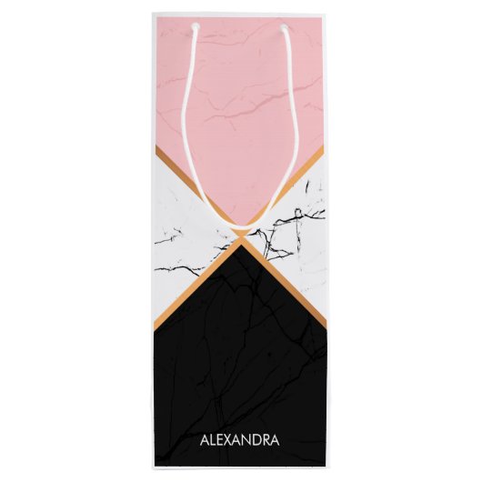 Witte marmer met gouden lijnen wijn cadeautas (Achterkant)