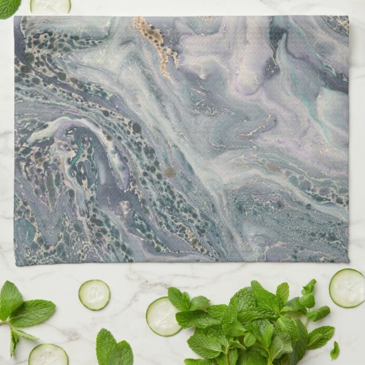 Witte marmer met keuken in Pearl, paars en goud Theedoek (Gevouwen)